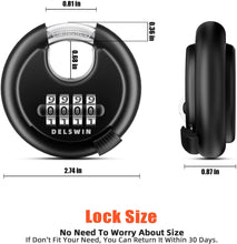Load image into Gallery viewer, DELSWIN 4-Digit Disc Combination Lock Outdoor - Heavy Duty Combination Padlocks with Hardened Steel Shackle Weatherproof Combo Locks for Gates,Sheds,Fence,Storage Unit (3/8" Shackle, Black,2 Pcs)