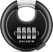 Load image into Gallery viewer, DELSWIN 4-Digit Disc Combination Lock Outdoor - Heavy Duty Combination Padlocks with Hardened Steel Shackle Weatherproof Combo Locks for Gates,Sheds,Fence,Storage Unit (3/8" Shackle, Black,2 Pcs)
