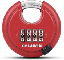 Load image into Gallery viewer, DELSWIN 4-Digit Disc Combination Lock Outdoor - Heavy Duty Combination Padlocks with Hardened Steel Shackle Weatherproof Combo Locks for Gates,Sheds,Fence,Storage Unit (3/8" Shackle, Black,2 Pcs)