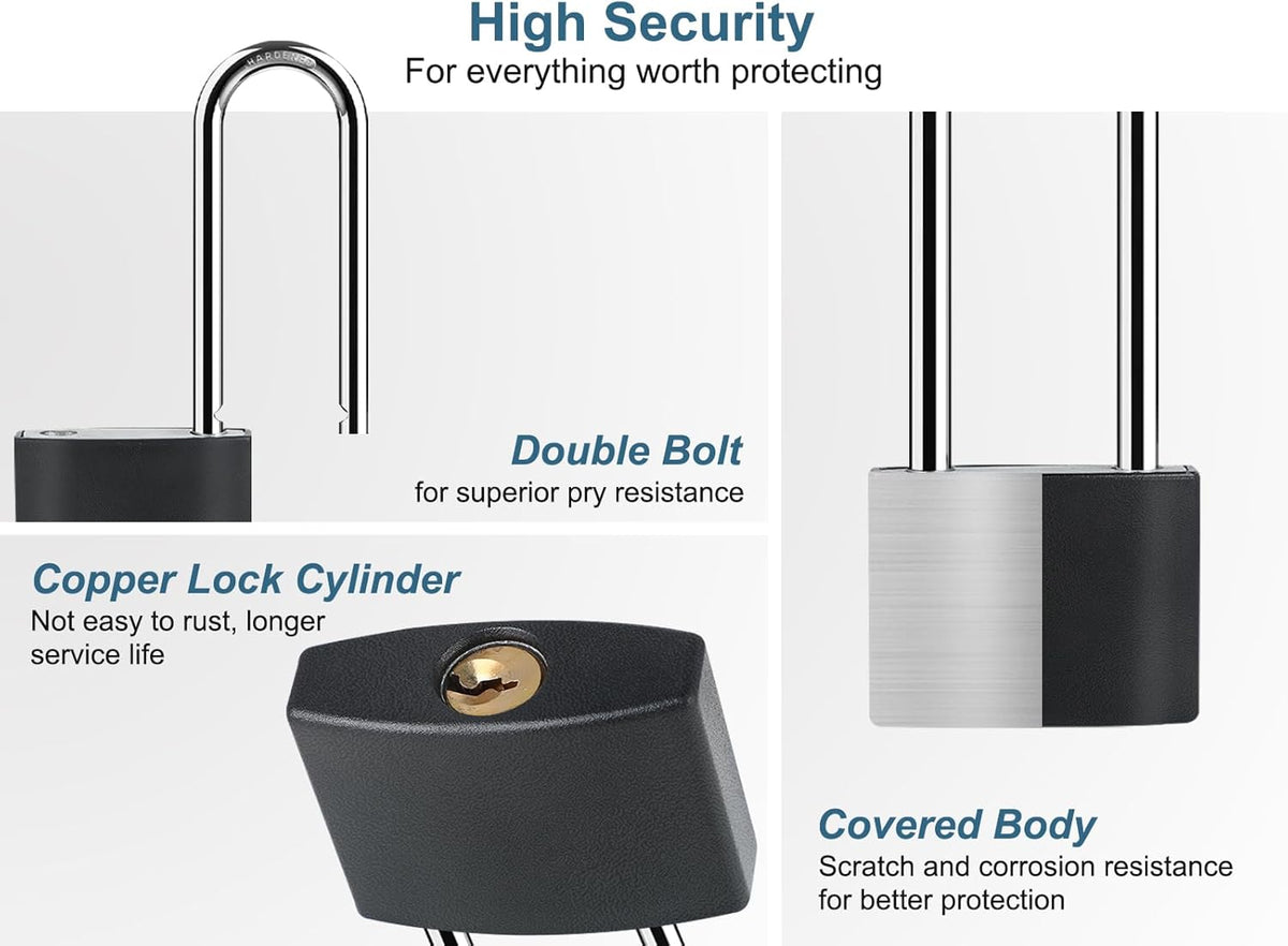 Locks With Keys Covered Aluminum Lock, 2-1/2 Inch Long Shackle Locker Lock With 8 Keys, Weatherproof Padlock For School Gym Locker, Toolbox, Gate, Fence, Shed (Keyed-Alike, 4 Pack Key Lock