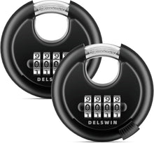 Load image into Gallery viewer, DELSWIN 4-Digit Disc Combination Lock Outdoor - Heavy Duty Combination Padlocks with Hardened Steel Shackle Weatherproof Combo Locks for Gates,Sheds,Fence,Storage Unit (3/8" Shackle, Black,2 Pcs)