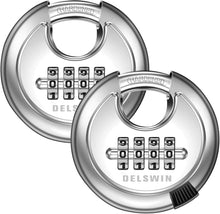 Load image into Gallery viewer, DELSWIN 4-Digit Disc Combination Lock Outdoor - Heavy Duty Combination Padlocks with Hardened Steel Shackle Weatherproof Combo Locks for Gates,Sheds,Fence,Storage Unit (3/8" Shackle, Black,2 Pcs)