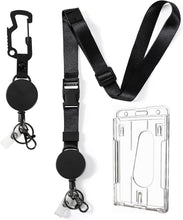 Load image into Gallery viewer, DELSWIN Heavy Duty Retractable Lanyard - Breakaway Lanyards for ID Badges Keys, Retractable Keychain with Upgraded Carabiner, Key Ring, and 2-Card Thumb-Slot Badge Holder, 8 oz Retraction