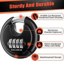 Load image into Gallery viewer, DELSWIN 4-Digit Disc Combination Lock Outdoor - Heavy Duty Combination Padlocks with Hardened Steel Shackle Weatherproof Combo Locks for Gates,Sheds,Fence,Storage Unit (3/8" Shackle, Black,2 Pcs)