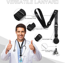 Load image into Gallery viewer, DELSWIN Heavy Duty Retractable Lanyard - Breakaway Lanyards for ID Badges Keys, Retractable Keychain with Upgraded Carabiner, Key Ring, and 2-Card Thumb-Slot Badge Holder, 8 oz Retraction
