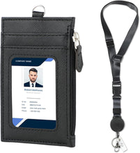 Load image into Gallery viewer, DELSWIN Heavy Duty Retractable Lanyard - Breakaway Lanyards for ID Badges Keys, Retractable Keychain with Upgraded Carabiner, Key Ring, and 2-Card Thumb-Slot Badge Holder, 8 oz Retraction