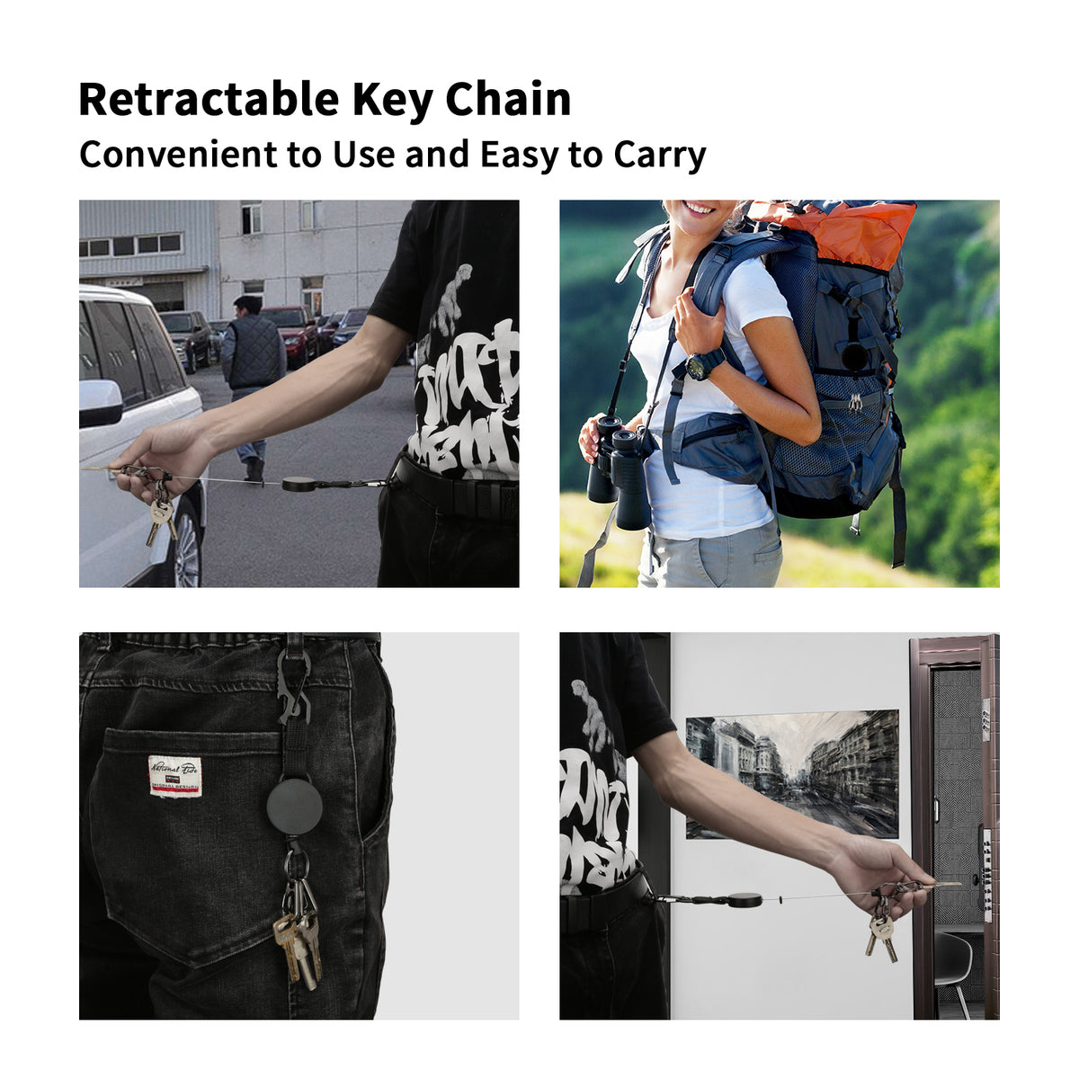 DELSWIN Retractable Key Chain Key-Rings - Heavy Duty Key Holder Belt Clip  with Multitool Carabiner, Keychain Lanyard Badge Reels (Pack of 3)