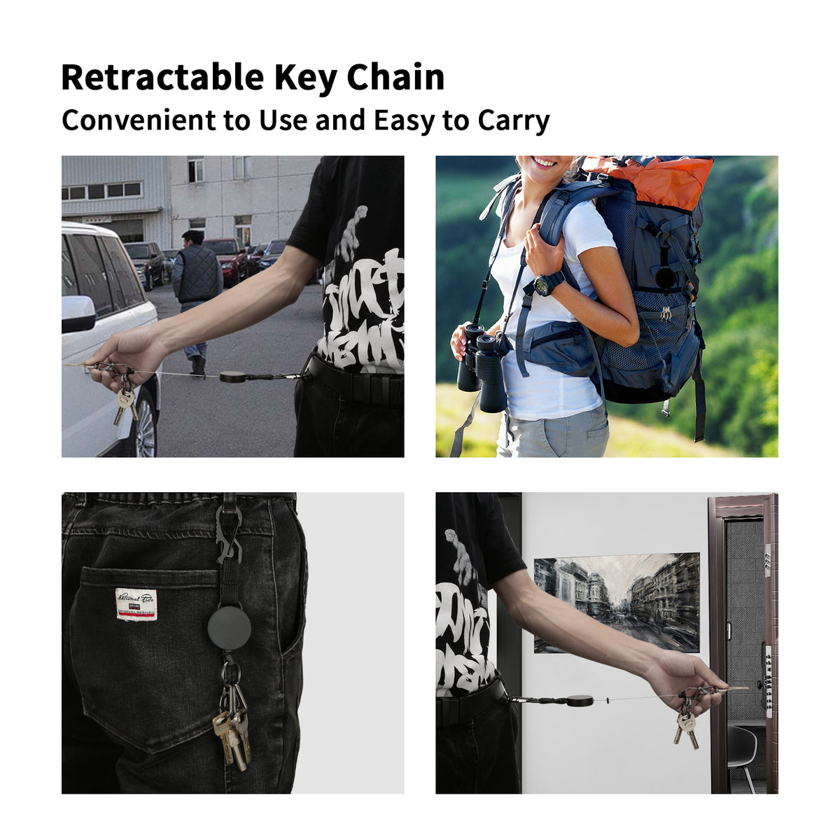 DELSWIN Retractable Key Chain Key-Rings - Heavy Duty Key Holder Belt Clip with Multitool Carabiner,Keychain Lanyard Badge Reels with Ste