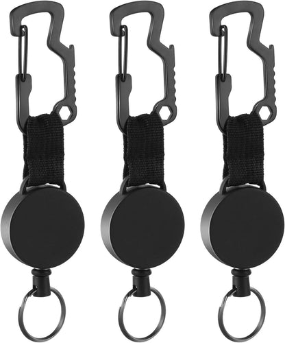 DELSWIN Retractable Key Chain Key-Rings - Heavy Duty Key Holder Belt Clip with Multitool Carabiner, Keychain Lanyard Badge Reels (Pack of 3)