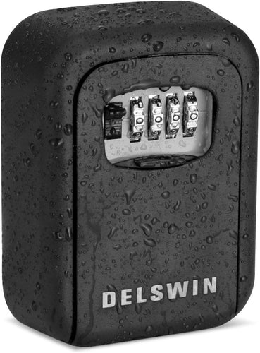 DELSWIN Lock Box for House Key - Outside Waterproof Combination Lock Box Wall Mount Metal Lockbox for Keys Outdoor,realtors,Warehouse(Black)