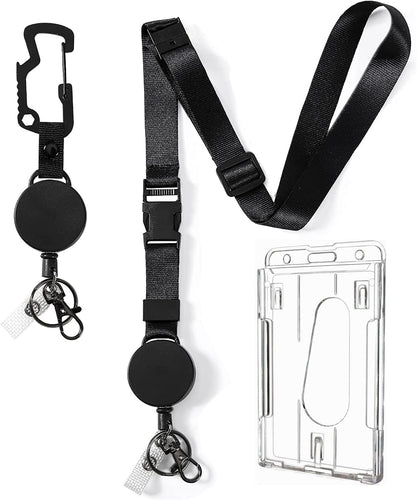 DELSWIN Heavy Duty Retractable Lanyard - Breakaway Lanyards for ID Badges Keys, Retractable Keychain with Upgraded Carabiner, Key Ring, and 2-Card Thumb-Slot Badge Holder, 8 oz Retraction