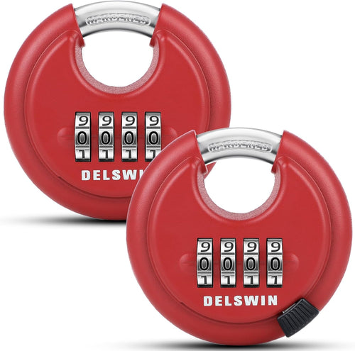 DELSWIN Outdoor Combination Padlock - 4 Digit Heavy Duty Disc Lock with Hardened Shackle,Combo Padlock for Gate,Storage Unit,Fence(25/64