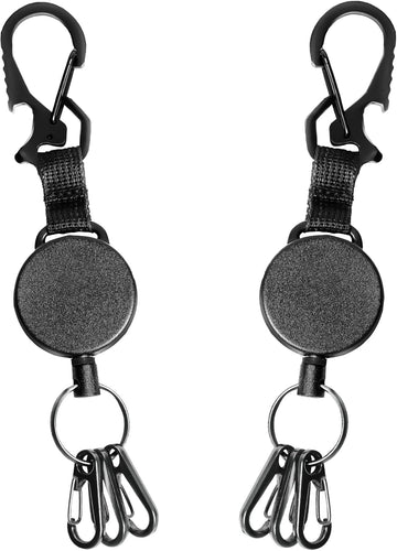 DELSWIN Retractable Keychain Heavy Duty - Retractable Key Holder Key Ring with Carabiner, ID Badge Clip Reel with Steel Cord, Clasps for Janitor Office Work, Bearing 8.0 oz (Pack of 2)