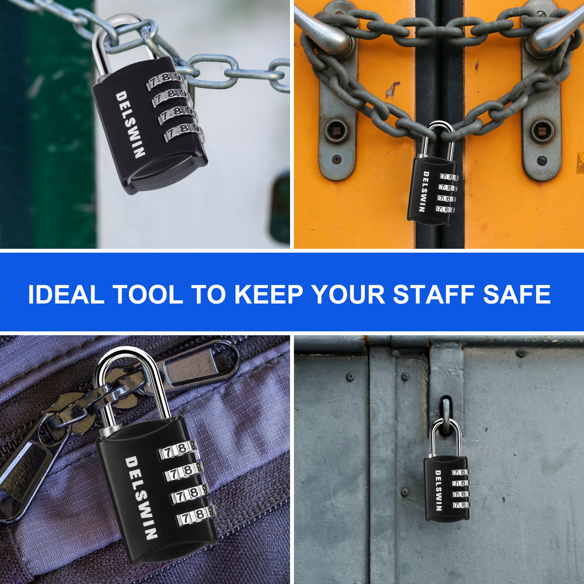 Combination-Padlock 4-Digit-Gym-Locker-Lock - 4 PCS Resettable Combo L ...